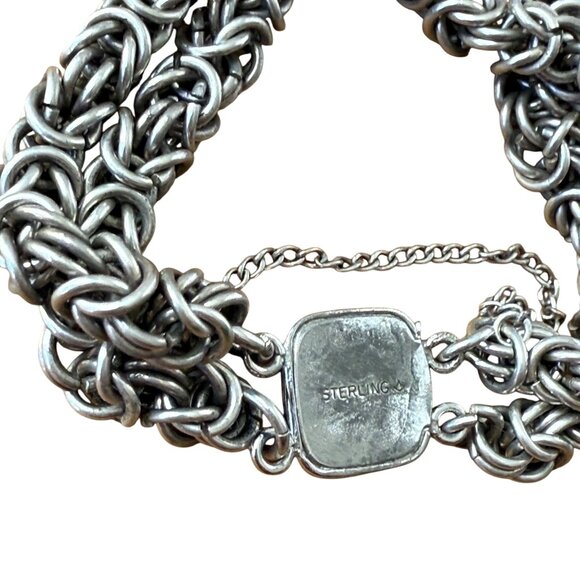 Vintage Sterling Silver Double Byzantine Bracelet With Clasp safety Chain - Picture 3 of 9